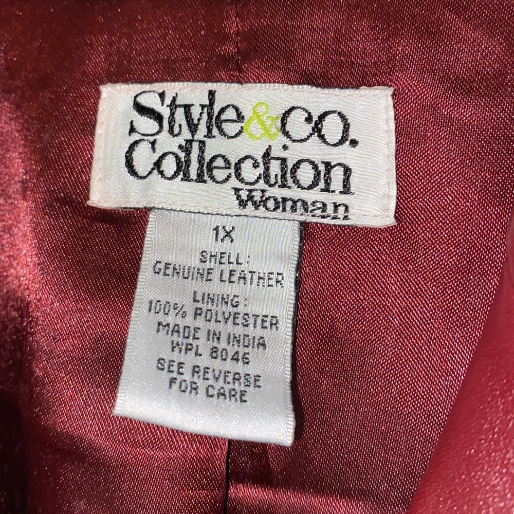 Style & Co., wine colored leather, single breasted, blazer, women’s size 1X - Picture 4 of 6